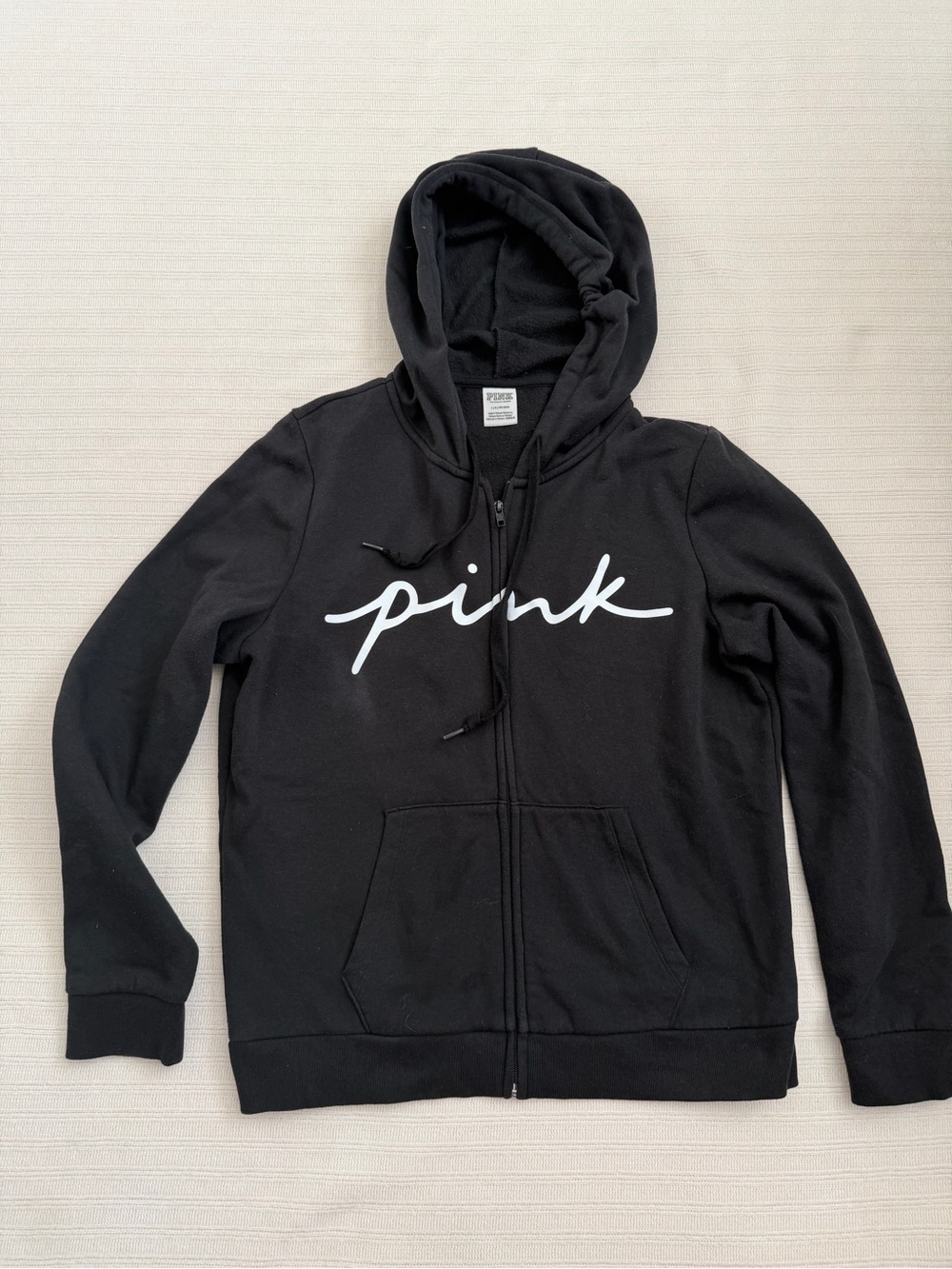 PINK Victoria's Secret Black Zip Hoodie with White Scripts